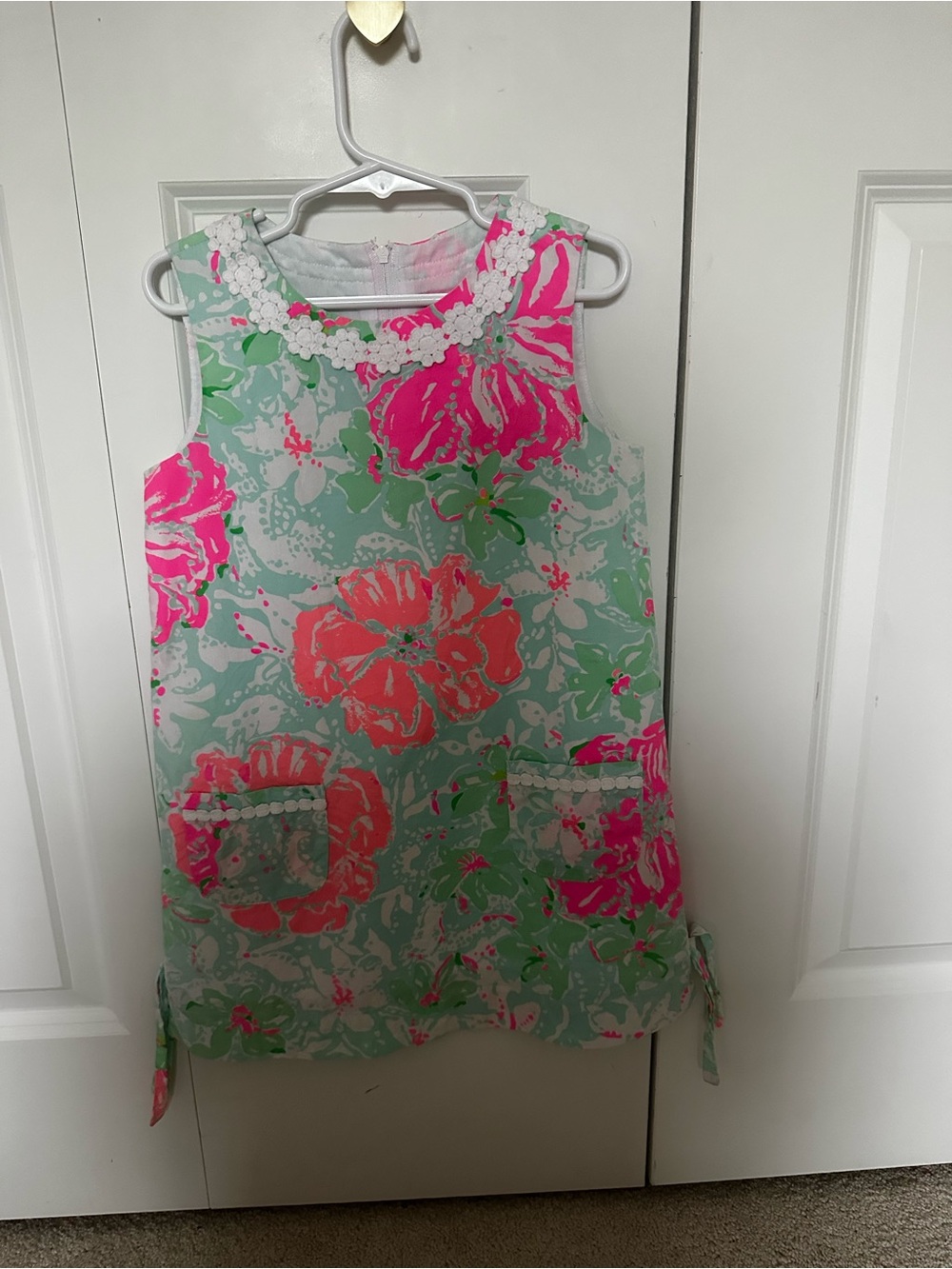 Lilly Pulitzer Mint Shift Dress with Pink and Coral Floral Print- kids